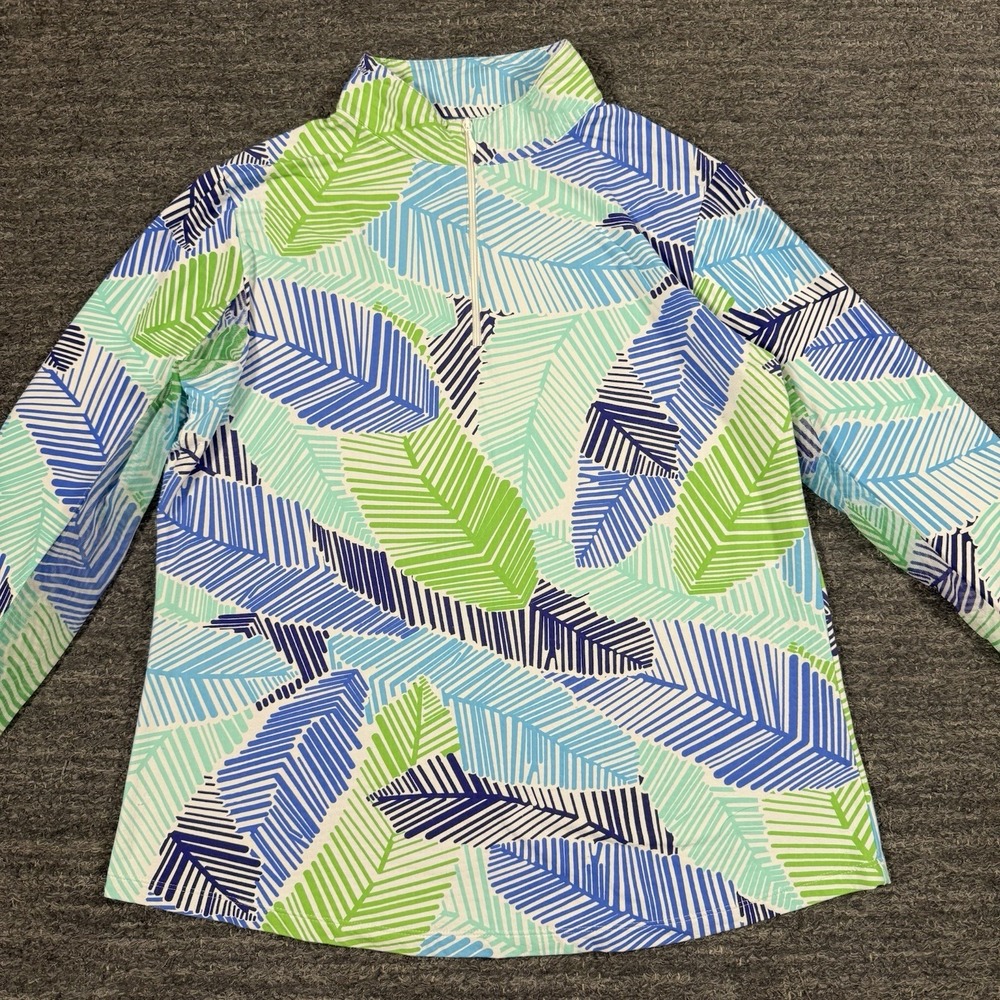IBKUL Marley Blue Shirt Women Large Geometric Top 50 SPF Tennis Pickle Ball